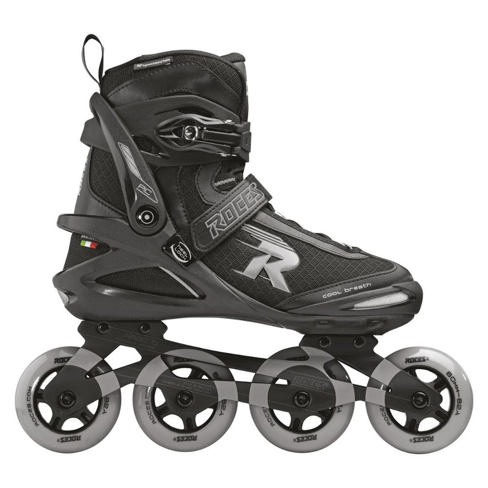 ROCES Men's Pic Tif Outdoor Breathable Fitness Comfort 4 80mm Wheels Racing Inline Skates with Memory Buckle, Easy Entry Boots, Glass Fiber Reinforced Shell & Aluminum Frame, Black/Light Gray, 10