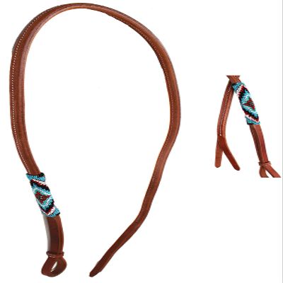 Horse Leather Western Saddle Tack Over and Under Beaded Whip 700RT08