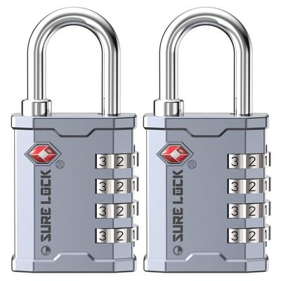 SURE LOCK TSA Accepted Combination Luggage Padlock for Gun Cases, Transporting Equipment Cases in Trade Show, Music and Medical Industries (2, Silver)