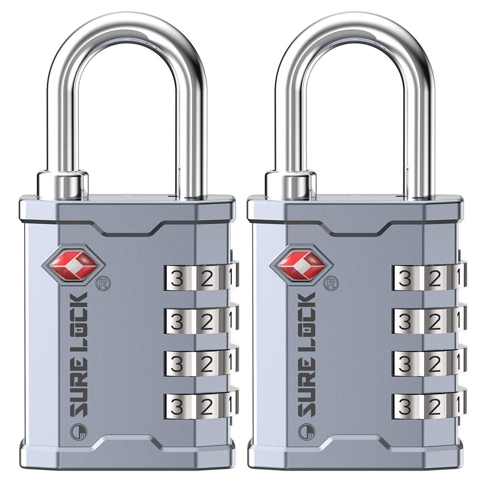 SURE LOCK TSA Accepted Combination Luggage Padlock for Gun Cases, Transporting Equipment Cases in Trade Show, Music and Medical Industries (2, Silver)