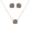 NTLX Leopard Print Pendant Necklace & Earring Set for Women - Dainty Cushion Cut Matching Acrylic Gemstones - Simple, Delicate Gems - 14K Gold-Plated - Gift Box Included view 1