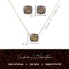NTLX Leopard Print Pendant Necklace & Earring Set for Women - Dainty Cushion Cut Matching Acrylic Gemstones - Simple, Delicate Gems - 14K Gold-Plated - Gift Box Included view 2