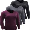 NELEUS Women's 3 Pack Compression Shirts Long Sleeve Yoga Athletic Running Shirts,V-Neck,Black/Grey/Red,2XL view 1