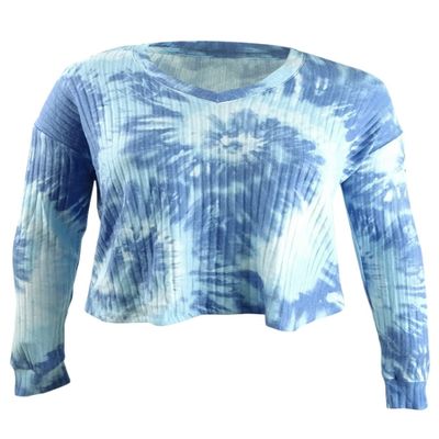 CRAVE FAME Juniors' Cozy Ribbed Tie-Dyed Top - Robins Egg Large