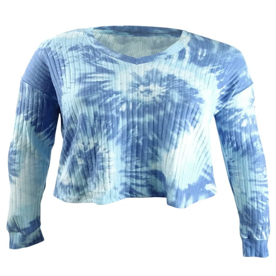 CRAVE FAME Juniors' Cozy Ribbed Tie-Dyed Top - Robins Egg Large