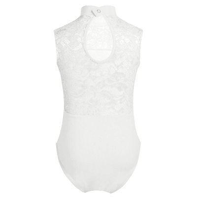 LiiYii Kids Girls Floral Lace One Piece Gymnastic Leotard Sleeveless Ballet Dance Jumpsuits Keyhole Back Bodysuit Ivory 5-6 Years