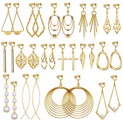 15 Pairs Gold Clip on Earrings for Women FashionCeltic Knot,Long Bar,Tear Drop Earring Clip on Hoop Earings for Women-Clipon Ear Rings for Womens (#3)