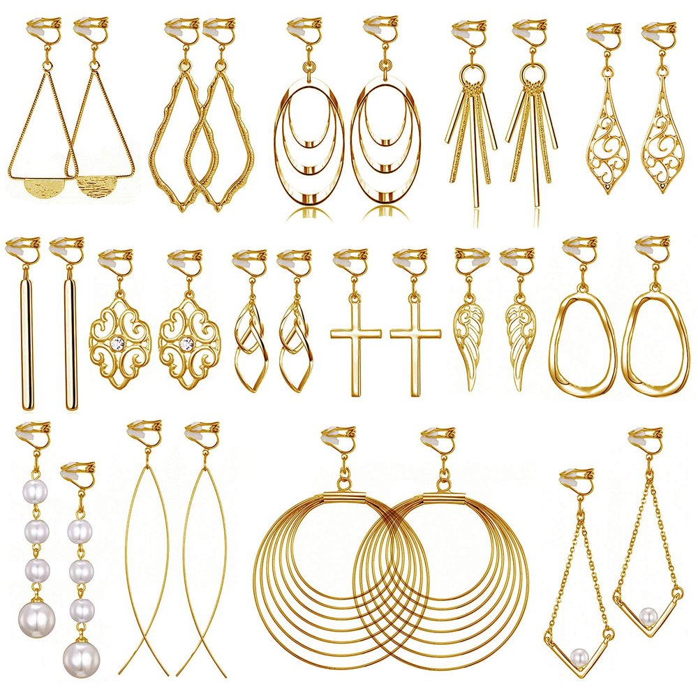 15 Pairs Gold Clip on Earrings for Women FashionCeltic Knot,Long Bar,Tear Drop Earring Clip on Hoop Earings for Women-Clipon Ear Rings for Womens (#3)
