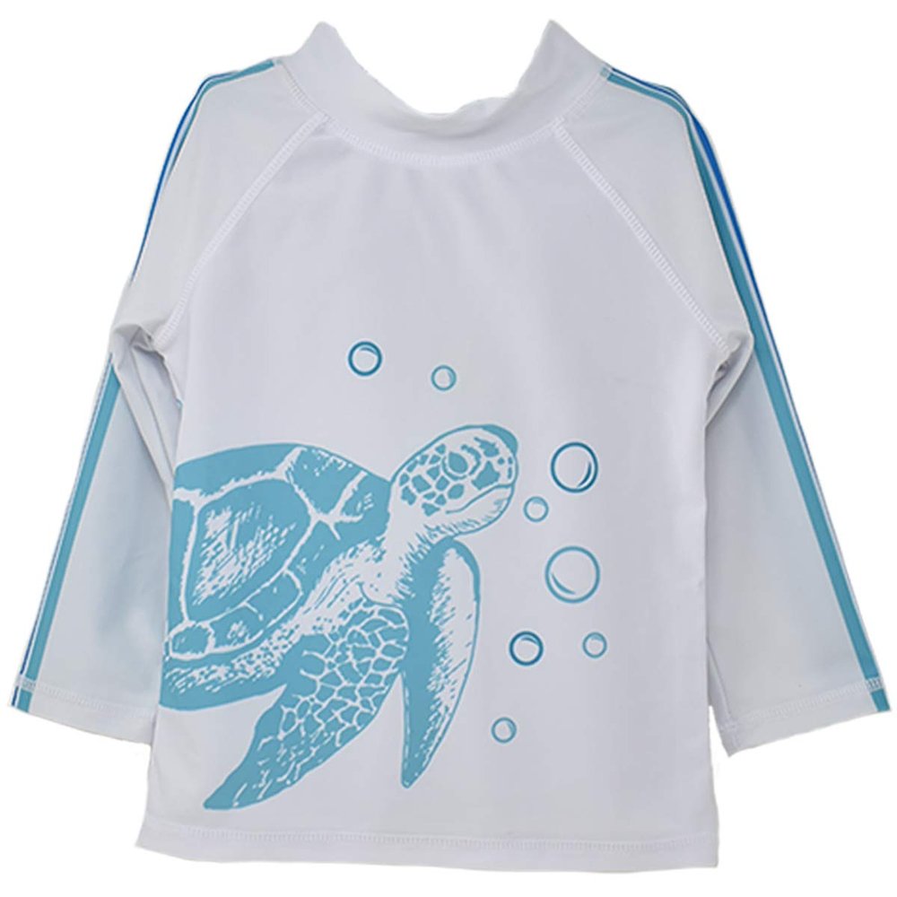 Flap Happy Toddler Rash Guard Swim Shirt withGraphic| Made with Recycled Bottles | UPF 50+ Highest Certified UV Sun Protection | Salty Turtle, 3