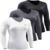 NELEUS Women's 3 Pack Compression Shirts Long Sleeve Yoga Athletic Running Shirts,V-Neck,Black/Grey/White,S view 1