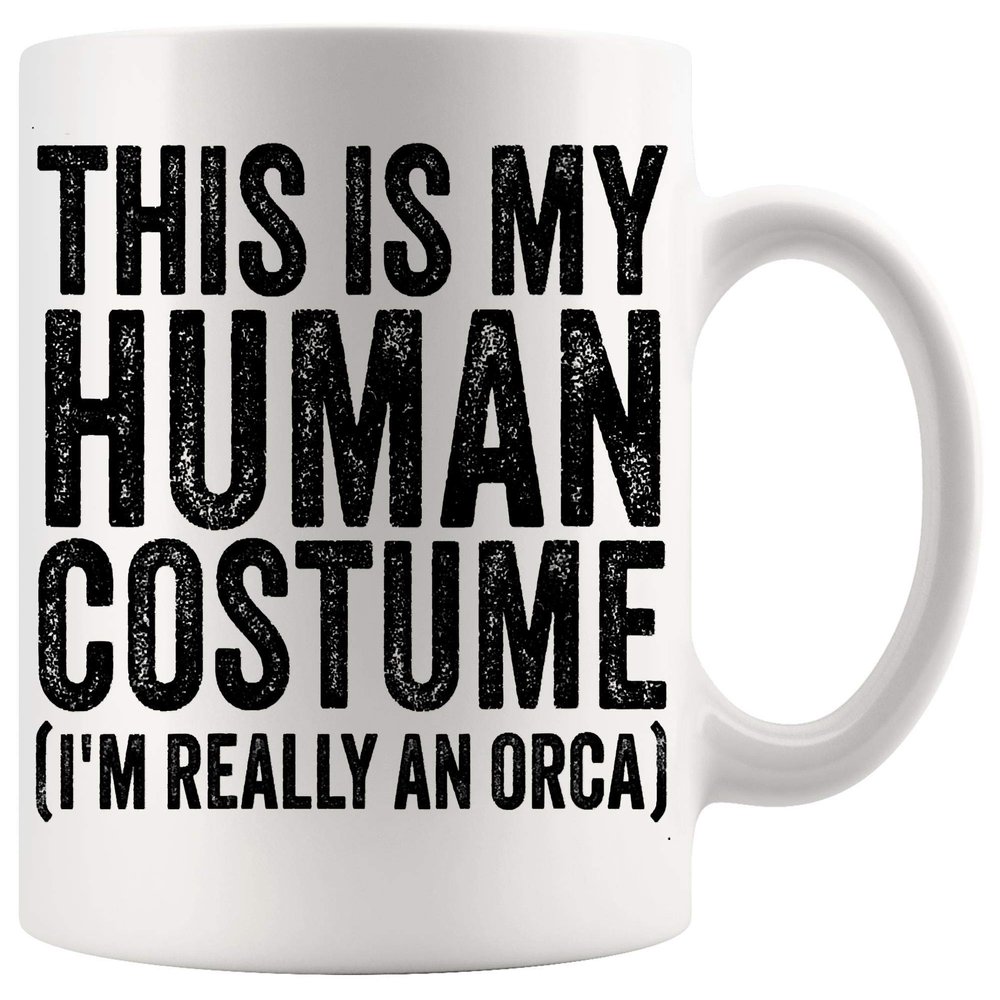 Funny Mug Joke Gag Gift - Womens This Is My Human Costume I'm Really An Orca Halloween Whale V-Neck T-Shirt 1003 11Oz Mugs Cups