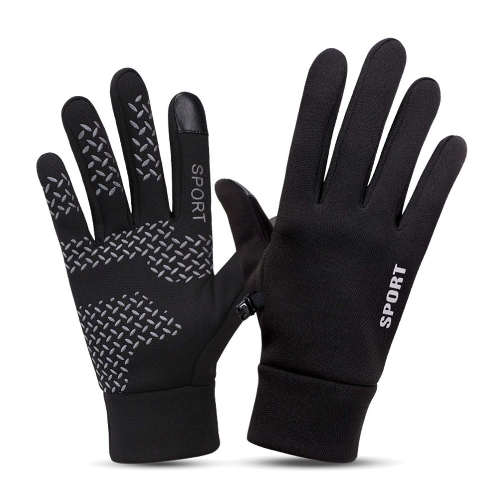 FUFU Gloves Warm Gloves, Winter Gloves, Waterproof and Cold-Proof Men's Gloves, Cycling Gloves, Black, Grey (Color : Black)