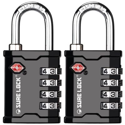 SURE LOCK TSA Accepted Heavy Duty Big Combination Luggage Padlock for Gun Cases, Transporting Equipment Cases in Trade Show, Music and Medical Industries (2, Black)