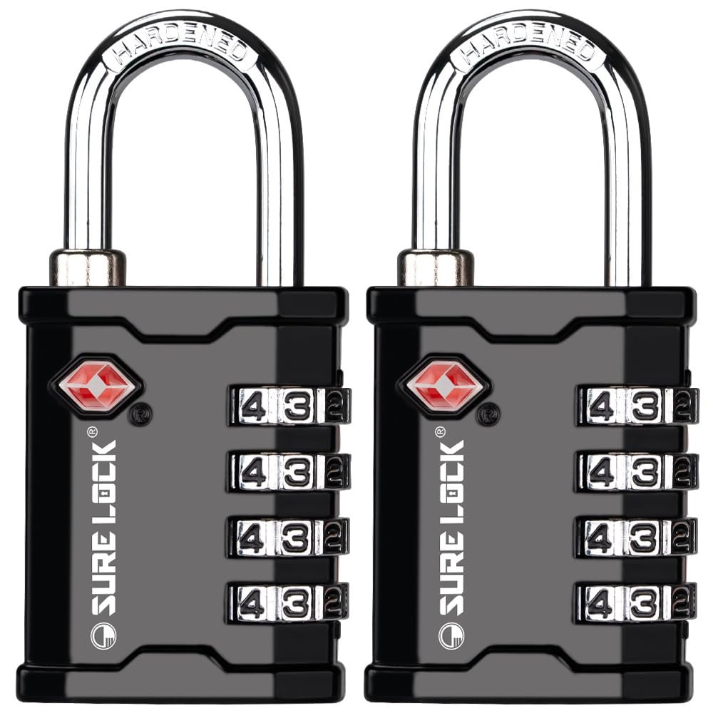 SURE LOCK TSA Accepted Heavy Duty Big Combination Luggage Padlock for Gun Cases, Transporting Equipment Cases in Trade Show, Music and Medical Industries (2, Black)