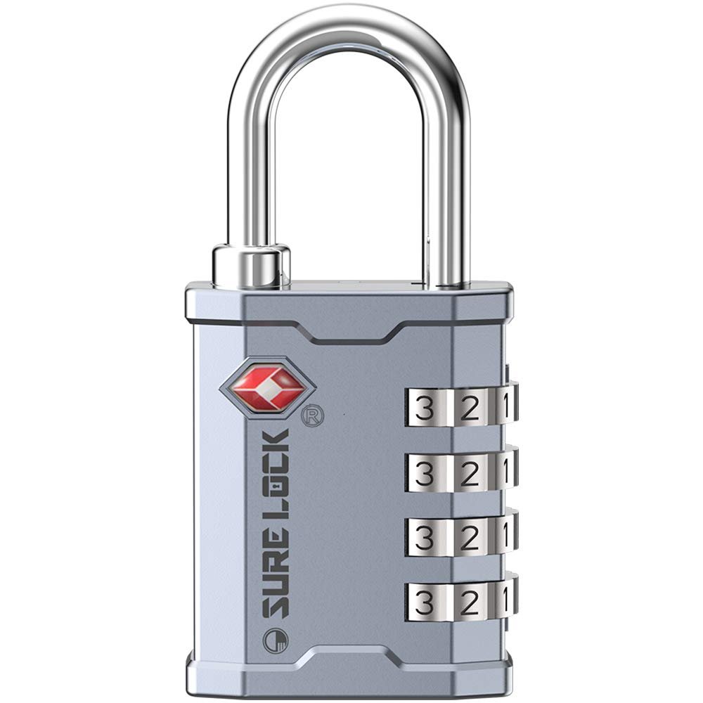 SURE LOCK TSA Accepted Combination Luggage Padlock for Gun Cases, Transporting Equipment Cases in Trade Show, Music and Medical Industries (1, Silver)