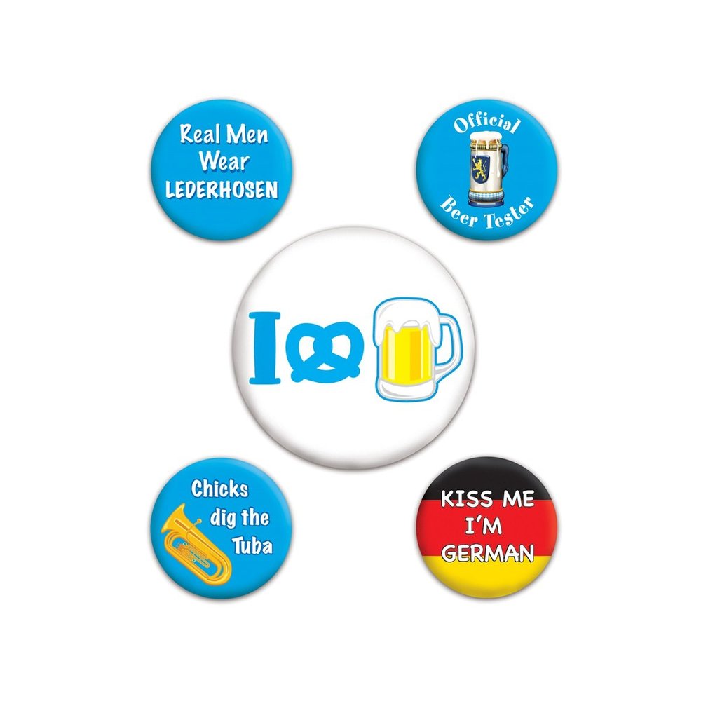 Club Pack of 60 Vibrantly Colored Oktoberfest Party Buttons 2.25"
