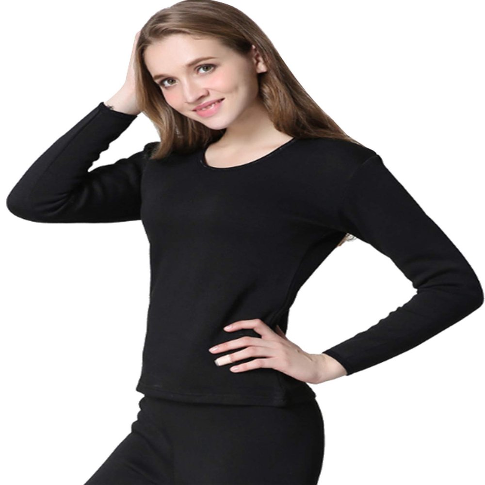 Dressnu Women's Thermal Long Sleeve Shirt Winter Base Layer Top & Bottom Sets for Men Women Black XL