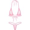Agoky Women's Solid Halter Push up Micro Brazilian Thong Bikini Swimsuit Bathing Suit Pink One Size view 1