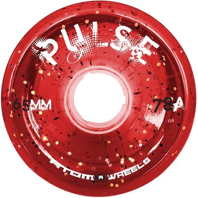 Atom Skates Pulse Outdoor Quad Roller Wheels (Hardness 78A, 65mm x 37mm, Red Glitter, Set of 8)