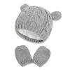 Queenbox Baby Hat Mitten Set Infant Toddler Warm Beanie Knit Bear Cap Gloves Set Dark Gray view 1