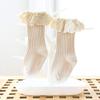 BULINGNA Baby Girl Eyelet Ruffle Lace Socks Cotton Cable Knit Non-Slip Hosiery Tube Stockings Dressy Long Socks for Infants Toddler Girl 0-3T (Beige, 1-3T) view 4