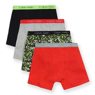 Calvin Klein Boys Modern Cotton Boxer Brief Underwear 4-Pack, Black/Heather Grey/Splatter/Red, Small