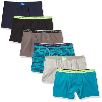 Calvin Klein Boys' Modern Cotton Boxer Brief Underwear 6-pack, Castlerock Grey/Moon Blue/Black Iris/Camo/Heather Grey/Black, Medium