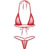 Agoky Women's Solid Halter Push up Micro Brazilian Thong Bikini Swimsuit Bathing Suit Red One Size view 1
