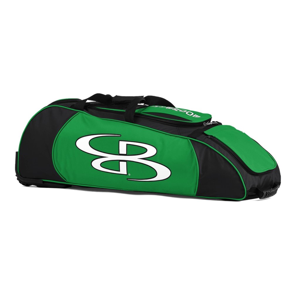 Boombah Spartan Rolling Bat Bag - 38" x 12-1/2" x 12" - Black/Kelly Green - Holds 4 Bats and Much More