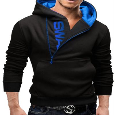 Dressnu Men's Half Zip Hoodie Pullover Sweatshirt Black+Blue Medium
