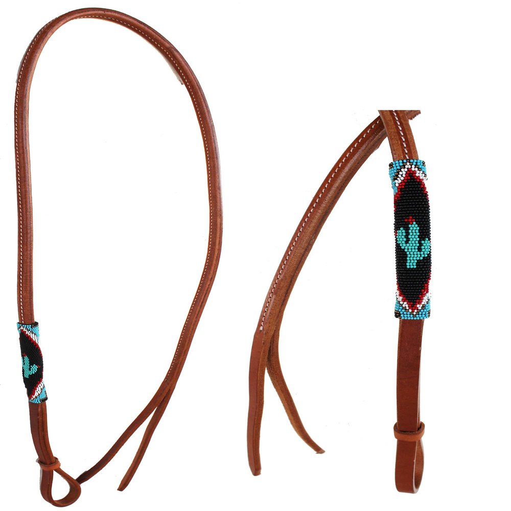 Horse Leather Western Saddle Tack Over and Under Beaded Whip 700RT07