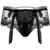Alvivi Men's Sissy Lace Pouch Skirted Lingerie Sheer Bowknot Jockstraps Crossdress Bikini Briefs Underwear Black One Size view 1