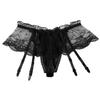 Alvivi Men's Sissy Lace Pouch Skirted Lingerie Sheer Bowknot Jockstraps Crossdress Bikini Briefs Underwear Black One Size view 4