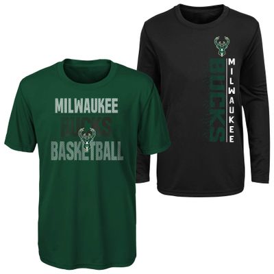 Outerstuff NBA Youth Boys (8-20) Performance Long and Short Sleeve T-Shirt Combo, Milwaukee Bucks Small (8)
