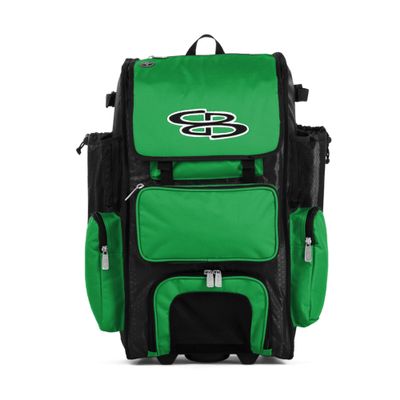 Boombah Rolling Superpack Baseball/Softball Gear Bag - 23-1/2" x 13-1/2" x 9-1/2" - Black/Kelly Green - Telescopic Handle - Holds 4 Bats - Wheeled Version