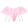 Alvivi Men's Sissy Lace Pouch Skirted Lingerie Sheer Bowknot Jockstraps Crossdress Bikini Briefs Underwear Pink One Size view 3