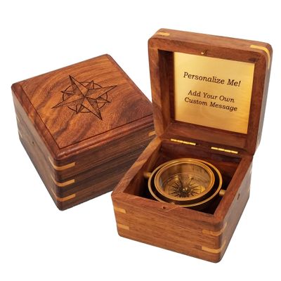 Engraved Brass Desk Compass Keepsake in Wooden Box  Inspirational Personalized Compass Gift for Graduation, Baptism, Confirmation, Mentor, Leadership, Employee Appreciation (Design My Own)