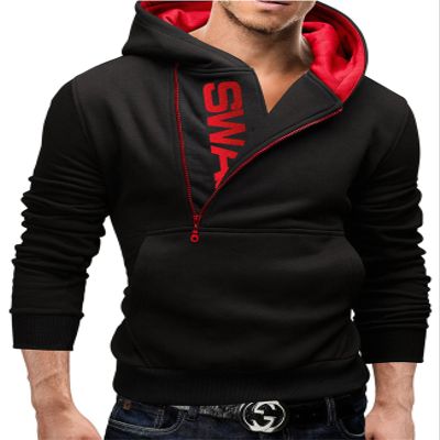 Dressnu Men's Half Zip Hoodie Pullover Sweatshirt Black+Red Small