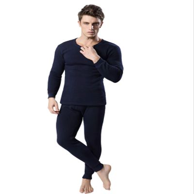 Dressnu Men's Thermal Long Sleeve Shirt Winter Base Layer Top & Bottom Sets for Men Navy M