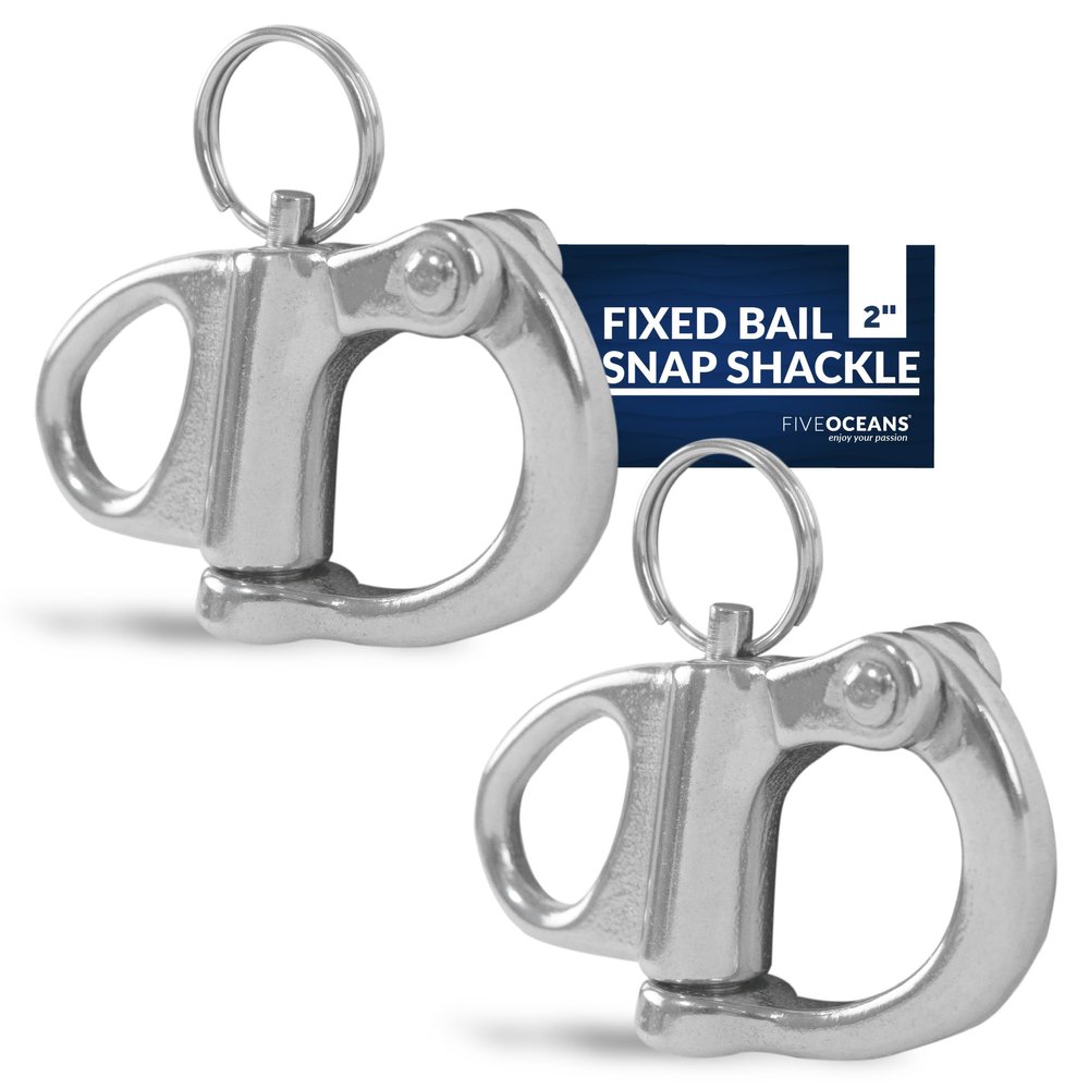 Five Oceans 2" Pin Release Snap Shackle with Fixed Eye, AISI316 Stainless Steel, 2-Pack - FO441-M2