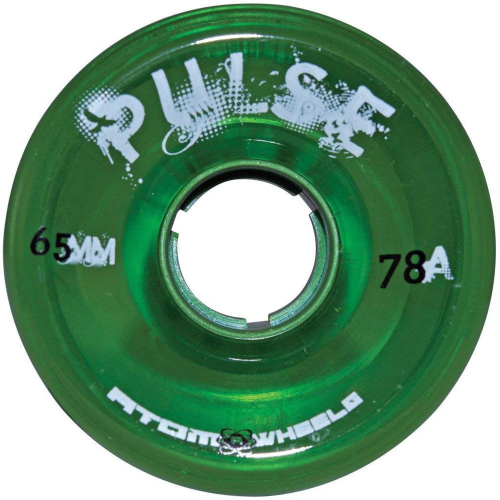 Atom Skates Pulse Outdoor Quad Roller Wheels (Hardness 78A, 65mm x 37mm, Green, Set of 8)