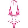 Agoky Women's Solid Halter Push up Micro Brazilian Thong Bikini Swimsuit Bathing Suit Hot Pink One Size view 1
