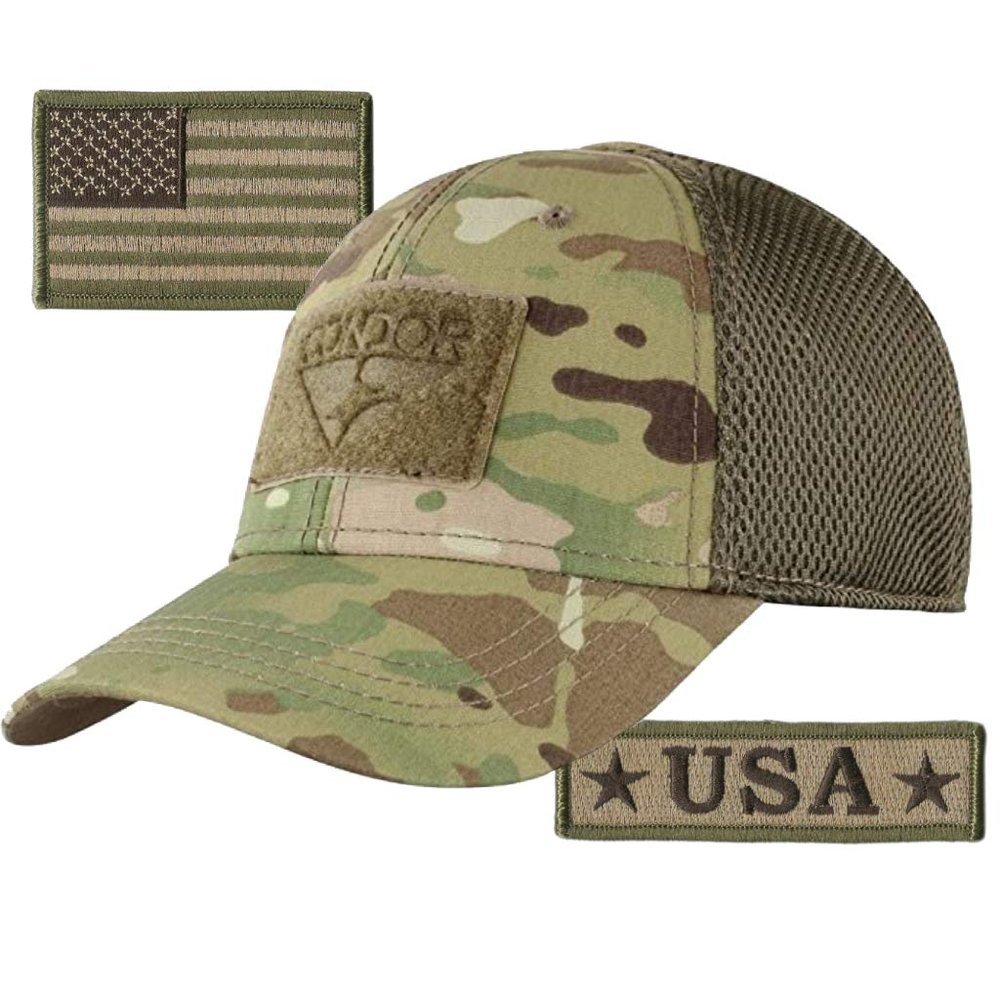 Condor MESH Fitted Cap Bundle (USA Front & Back Patches) - Multicam- Large/XL