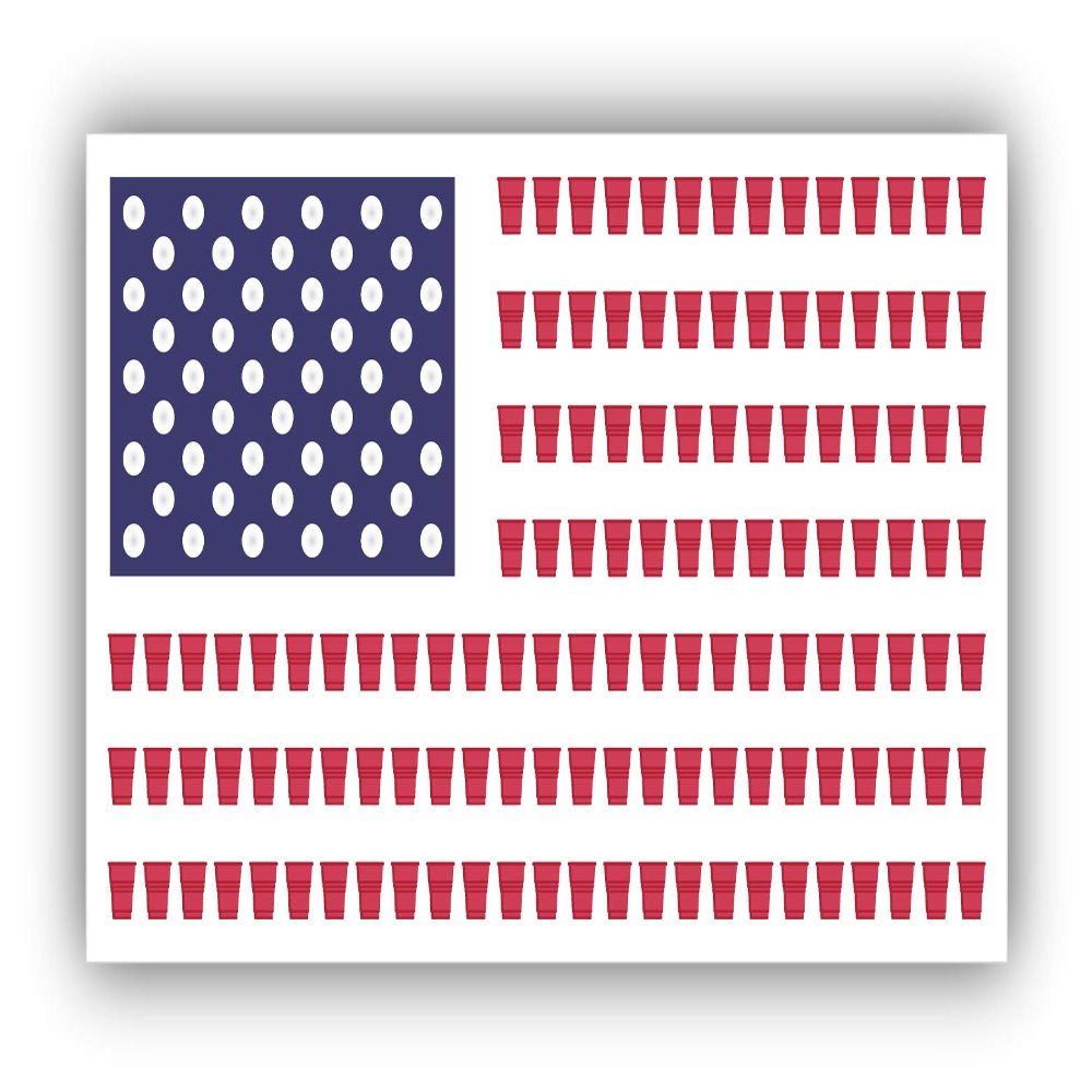 Beer Pong Drinking Game American Flag Vinyl Sticker Decal