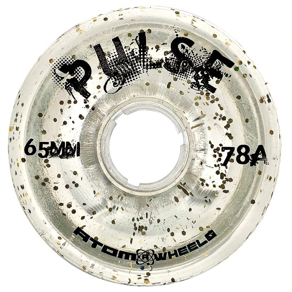 Atom Skates Pulse Outdoor Quad Roller Wheels (Hardness 78A, 65mm x 37mm, Clear Glitter, Set of 4)