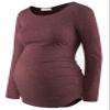 Maternity Shirt Long Sleeve Basic Top Ruch Sides Bodycon Tshirt for Pregnant Women Burgundy XXL view 1