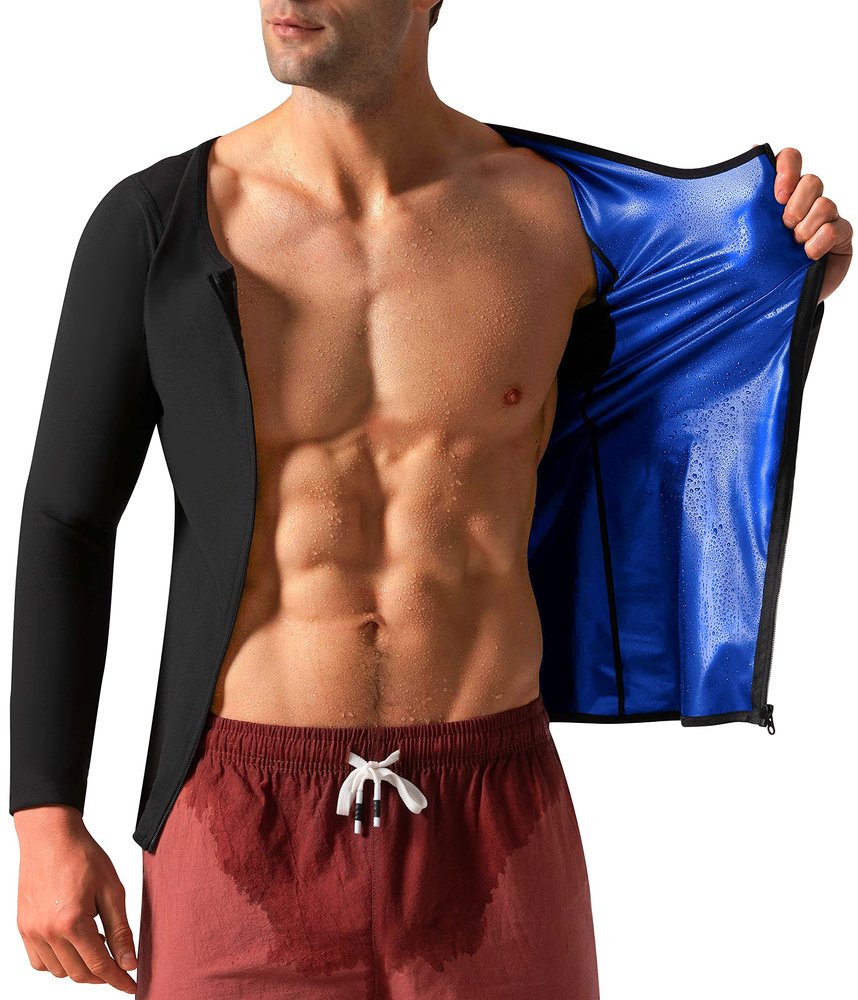 DYUAI Men Sauna Long Sleeve with Zipper Sauna Suit Hot Sweat Shirt Jacket Sauna Polymer Workout Top(BH6002-01-M)