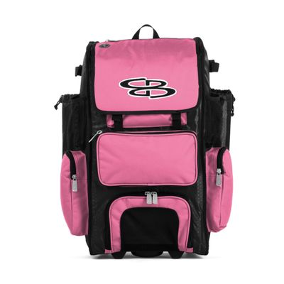 Boombah Rolling Superpack Baseball/Softball Gear Bag - 23-1/2" x 13-1/2" x 9-1/2" - Black/Pink - Telescopic Handle - Holds 4 Bats - Wheeled Version