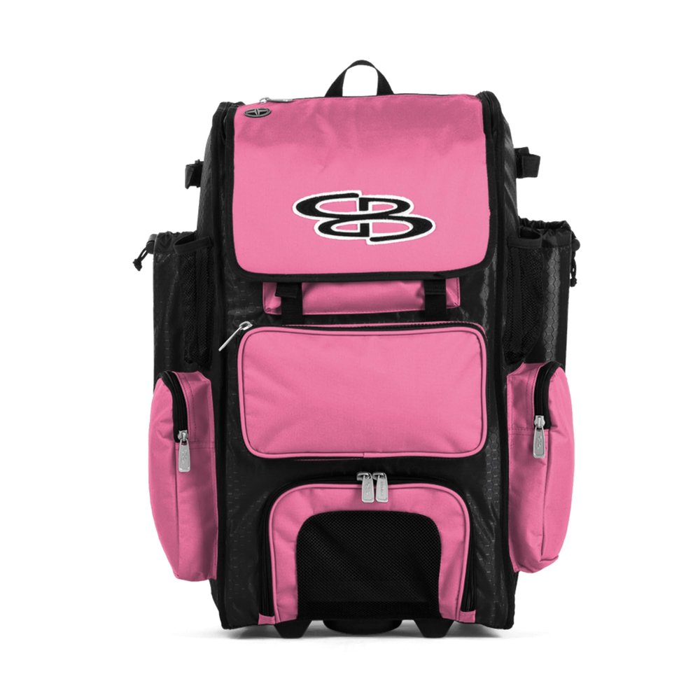 Boombah Rolling Superpack Baseball/Softball Gear Bag - 23-1/2" x 13-1/2" x 9-1/2" - Black/Pink - Telescopic Handle - Holds 4 Bats - Wheeled Version