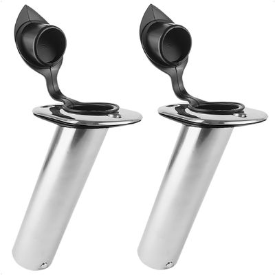 Five Oceans FO4497-M2 Stainless Steel Flush-Mount Fishing Rod Holder, 30-Degree Top Flange, PVC Inside Tube w/ Flip-up Cap and Gasket, Open End Base, 2-Pack FO-4497-M2